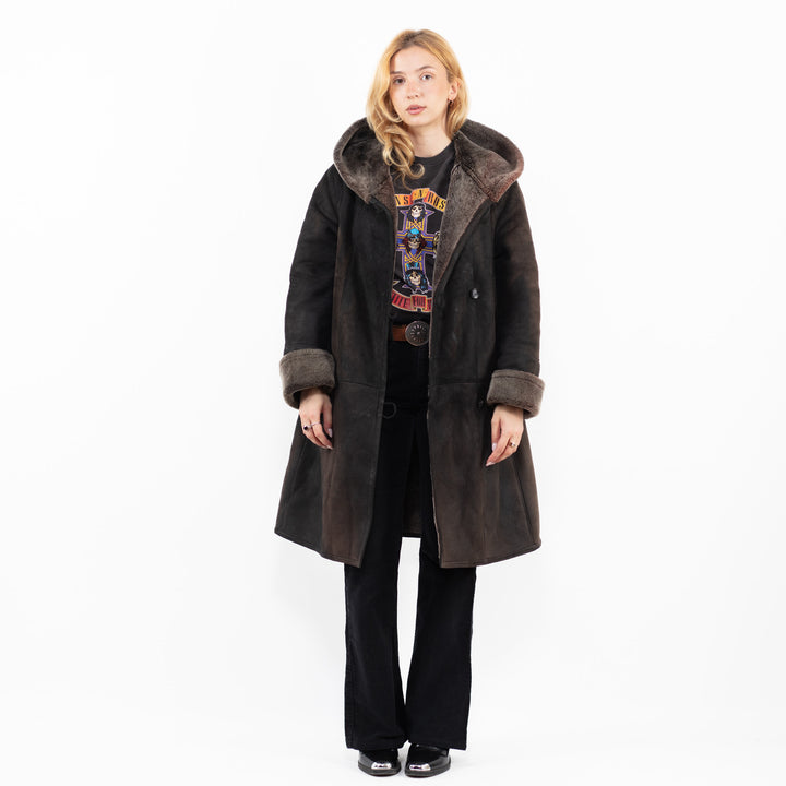 Vintage 80's Women Sheepskin Coat in Brown
