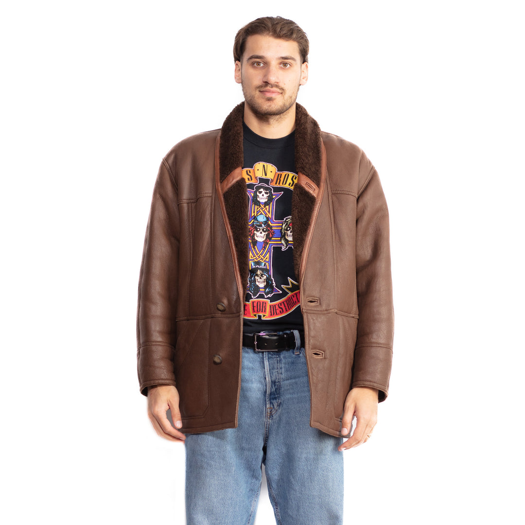 Vintage 80's Men Sheepskin Coat in Brown
