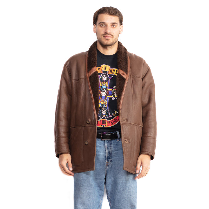 Vintage 80's Men Sheepskin Coat in Brown