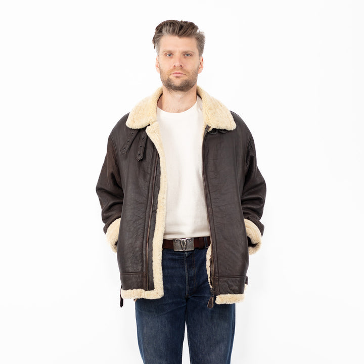 Vintage 00's Men B-3 Style Sheepskin Jacket in Brown
