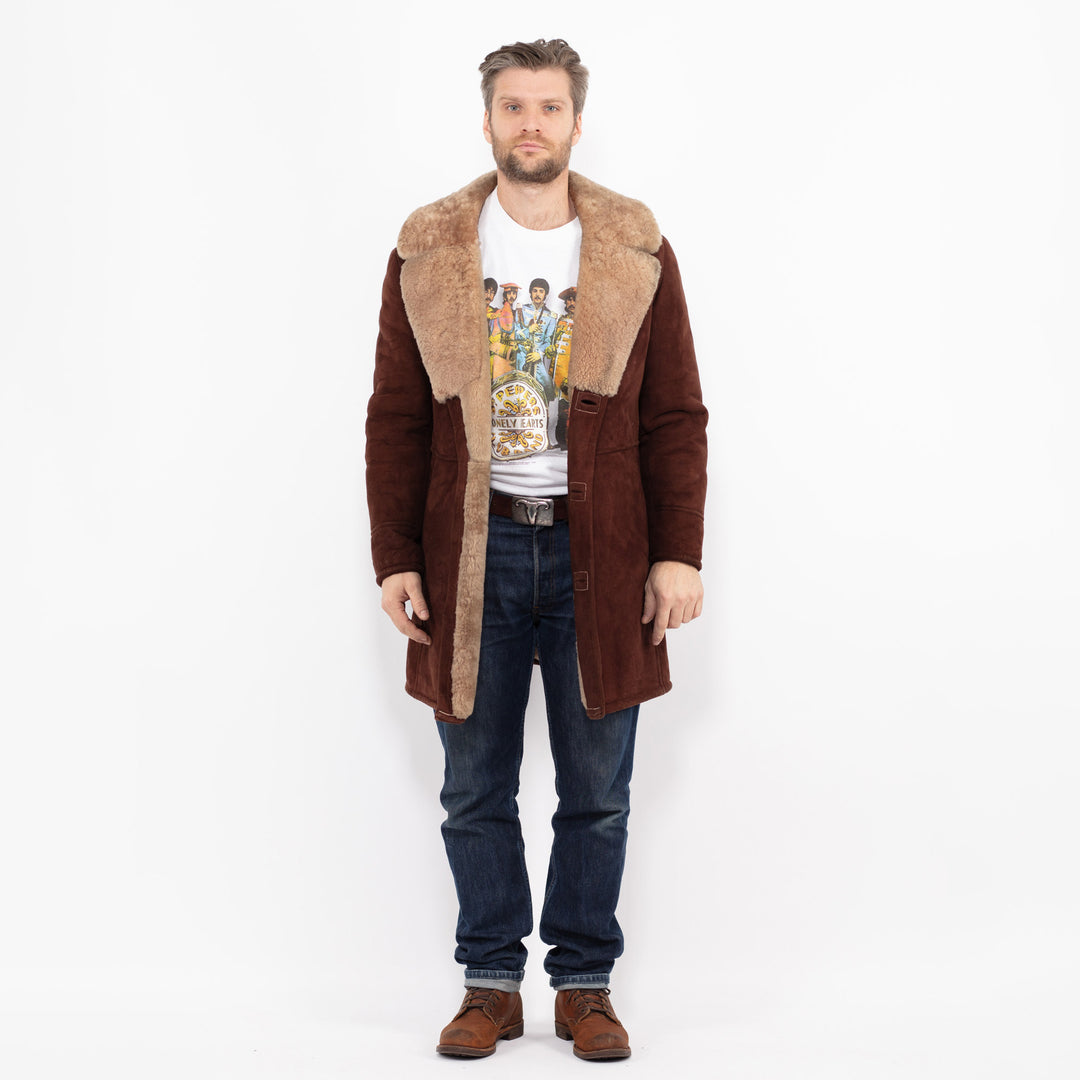 Vintage 70's Men Sheepskin Coat in BrownZ2687