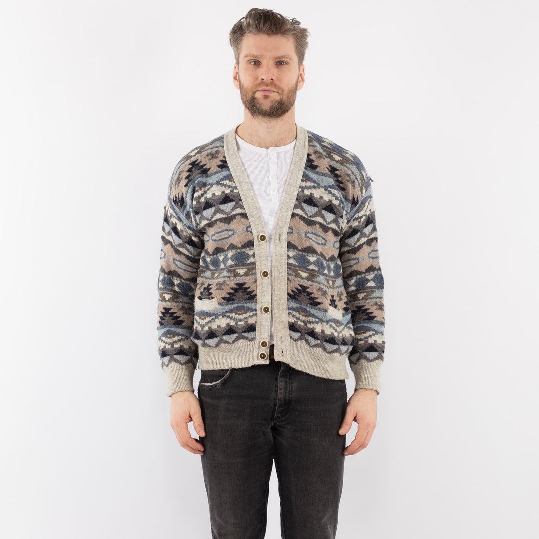 Vintage 90's Men Patterned Cardigan in Multi