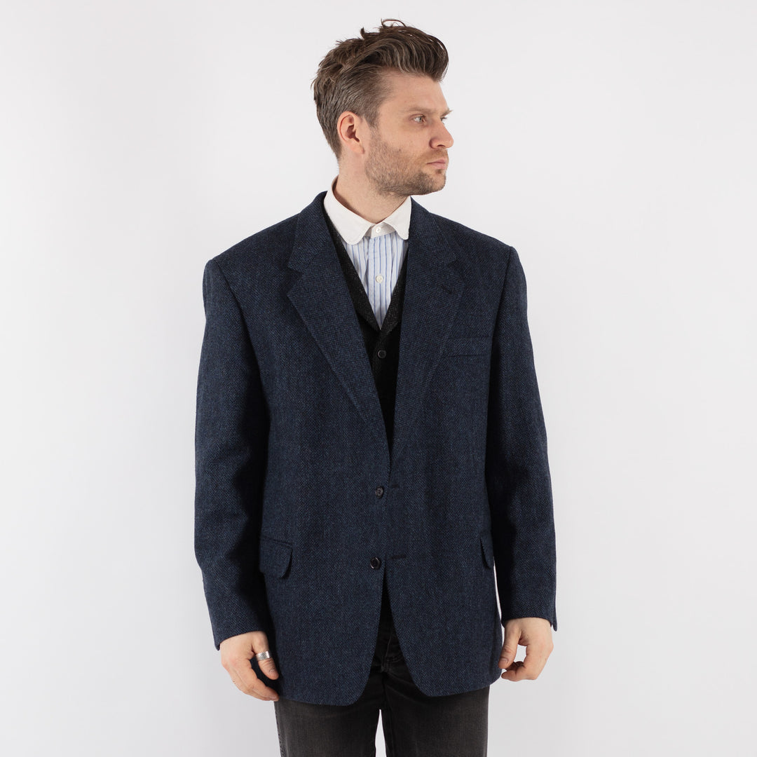 Vintage 00's Men Wool Blazer Jacket in BlueZ738