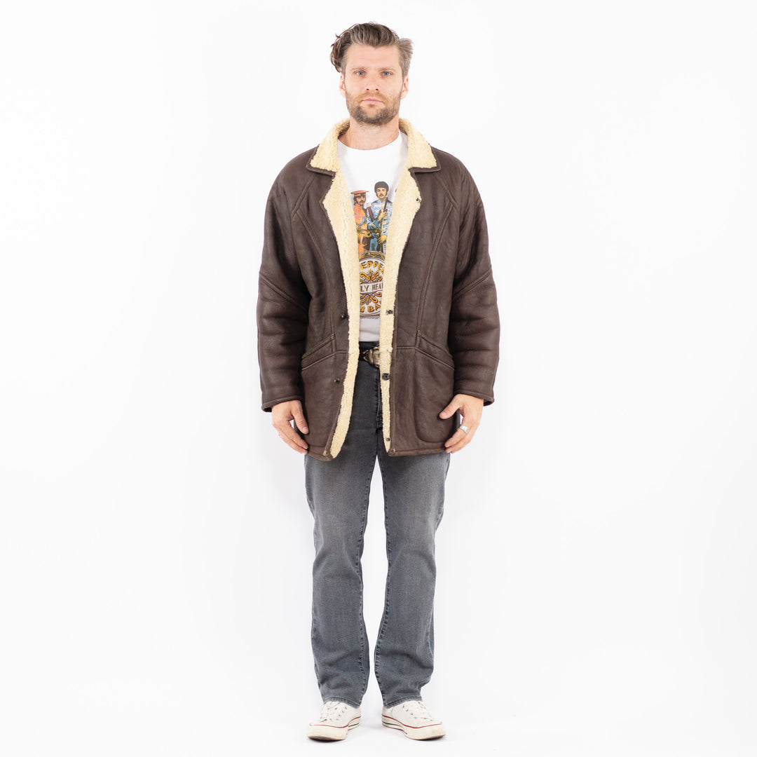 Vintage 90's Men Sheepskin Coat in BrownZ1956
