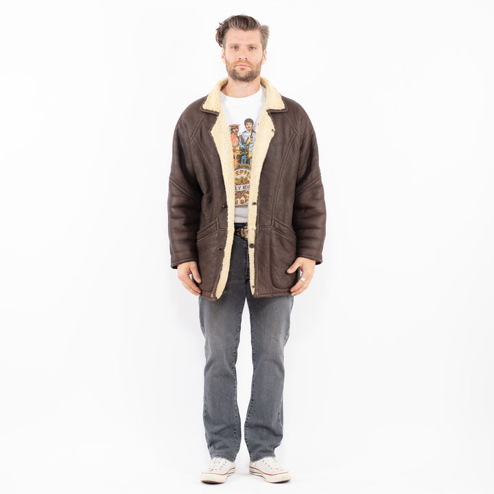 Vintage 90's Men Sheepskin Coat in BrownZ1956