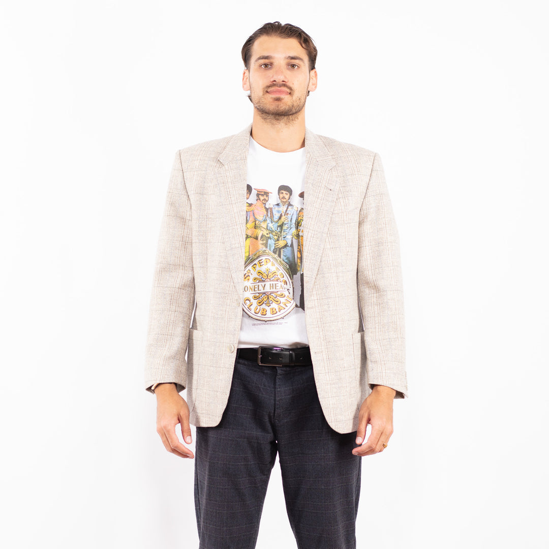 Vintage 80's Men Wool Blazer Jacket in BeigeZ2198