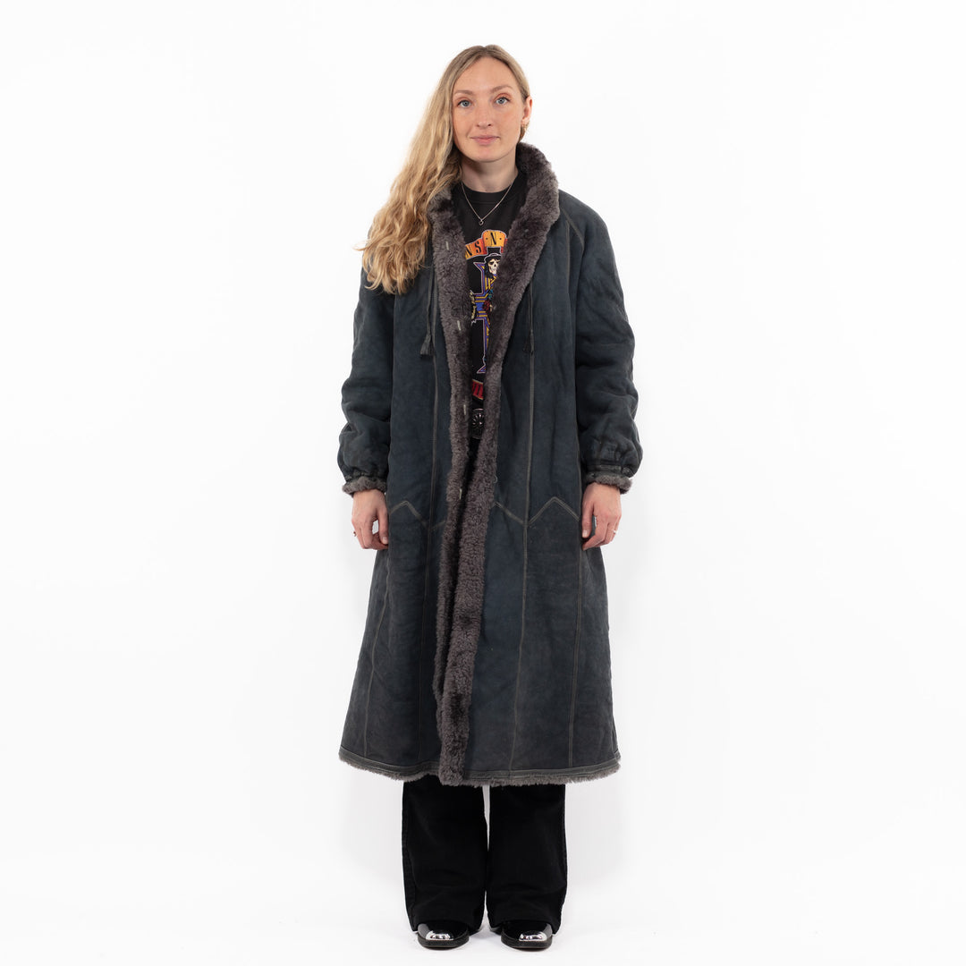 Vintage 80's Women Sheepskin Coat in GrayA0917