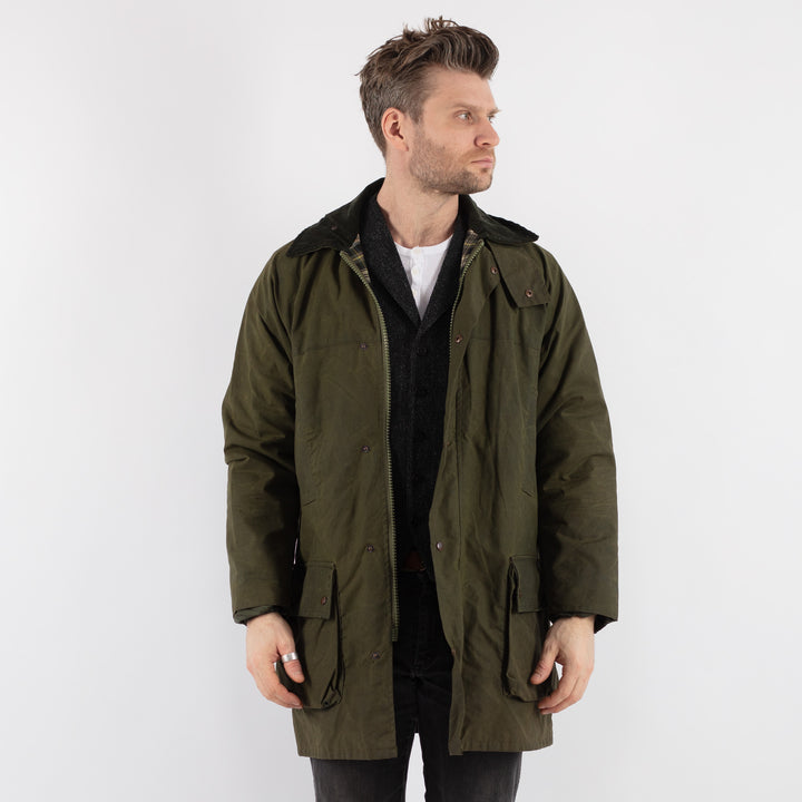 Vintage 90's Men Waxed Cotton Coat in Green - NorthernGrip