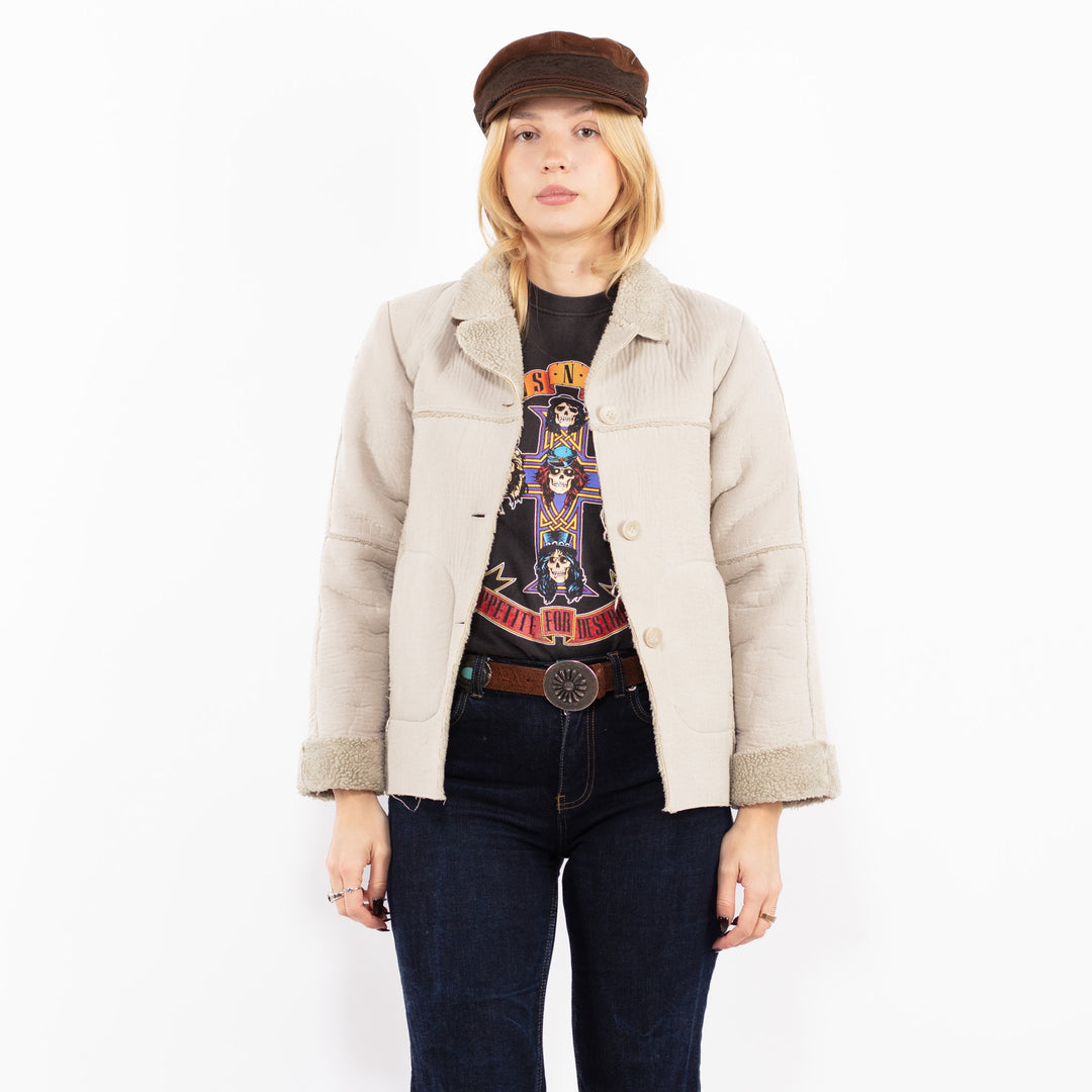 Vintage 90's Women Sherpa Jacket in Gray