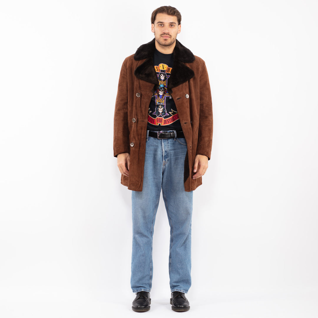 Vintage 70's Men Suede Sherpa Coat in Brown