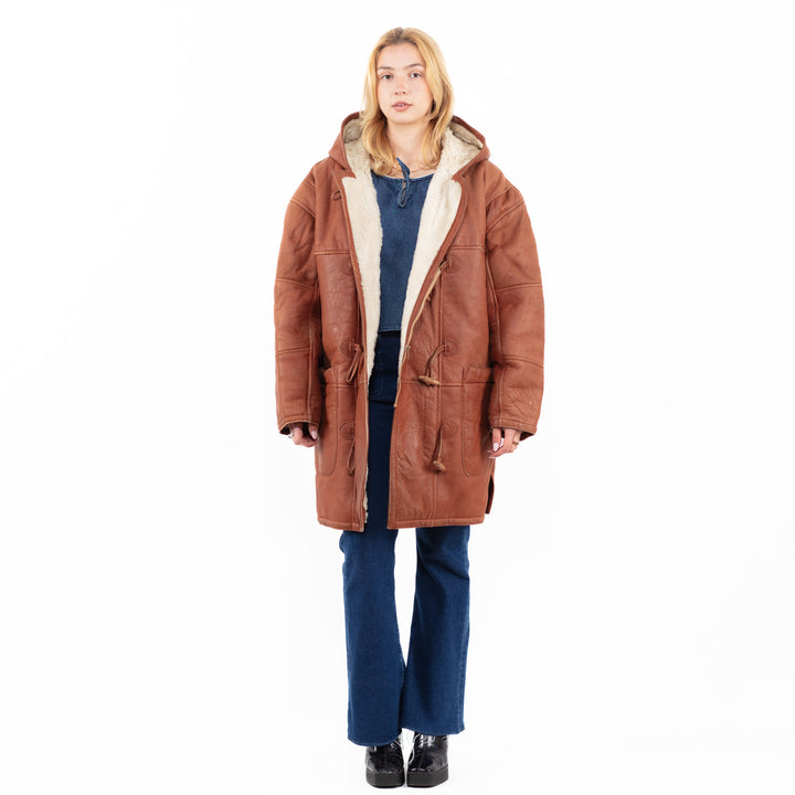 Vintage 90's Women Sheepskin Coat in Brown