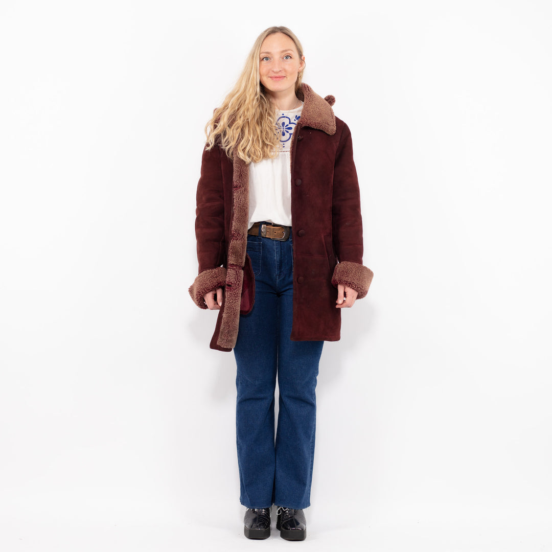 Vintage 90's Women Sheepskin Coat in RedA1021