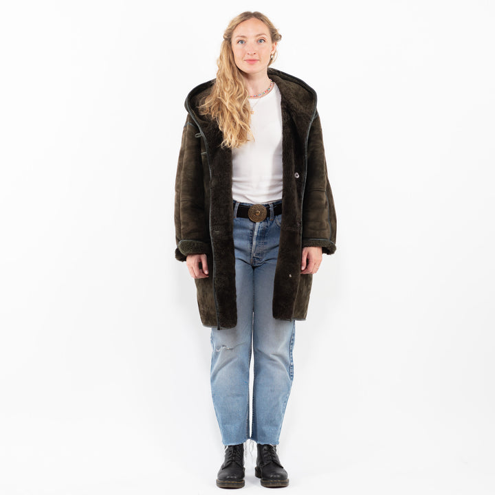 Vintage 80's Women Sheepskin Coat in GreenA0290