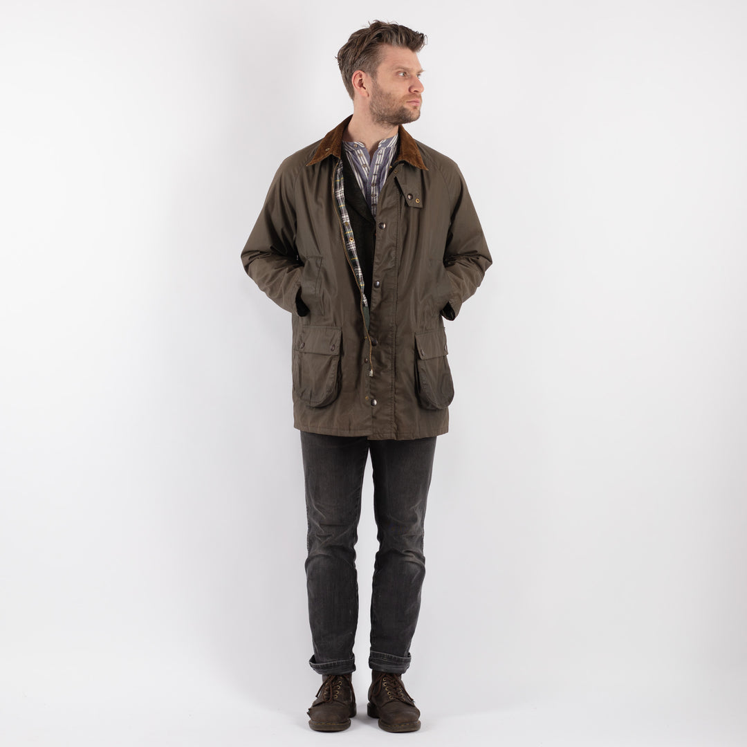 Vintage 90's Men Waxed Cotton Jacket in Khaki