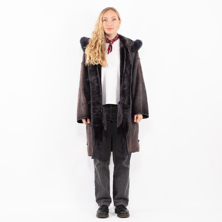 Vintage 90's Women Sheepskin Coat in PurpleA0636