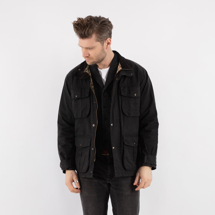 Vintage 90's Men Waxed Canvas Jacket in Black - NorthernGrip