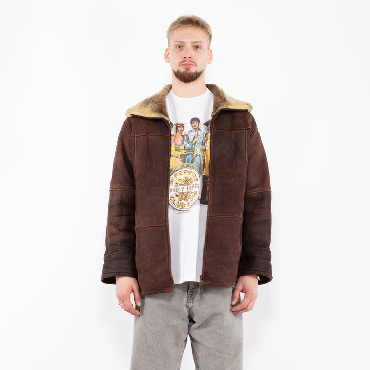 Vintage 90's Men Sheepskin Jacket in Brown