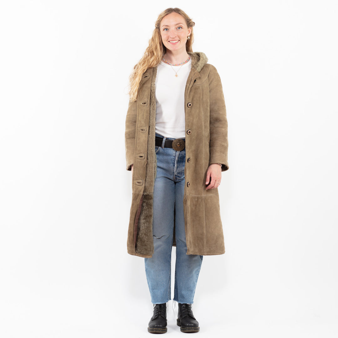 Vintage 80's Women Sheepskin Coat in BeigeA0291