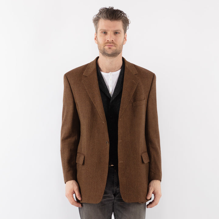 Vintage 90's Men Wool Blazer Jacket in BrownZ1017