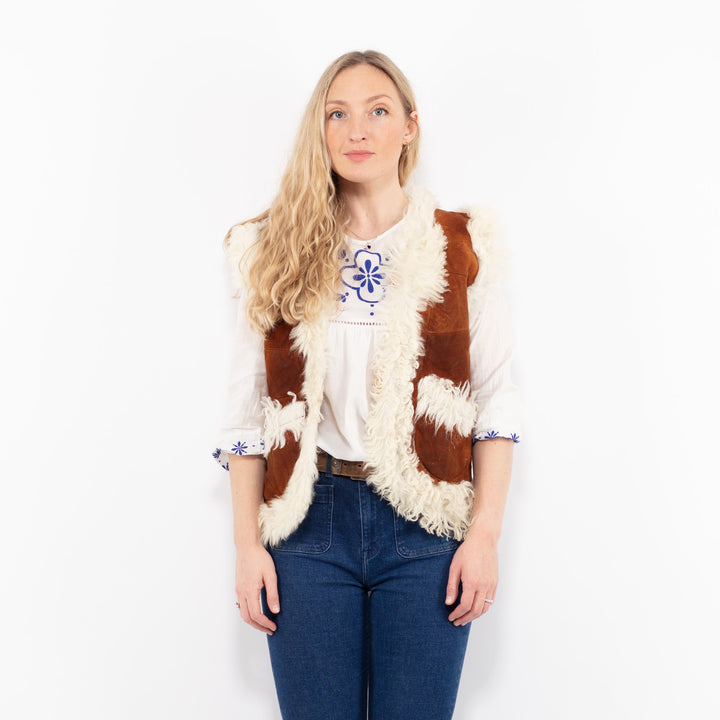 Vintage 90's Women Sheepskin Vest in BrownA1023