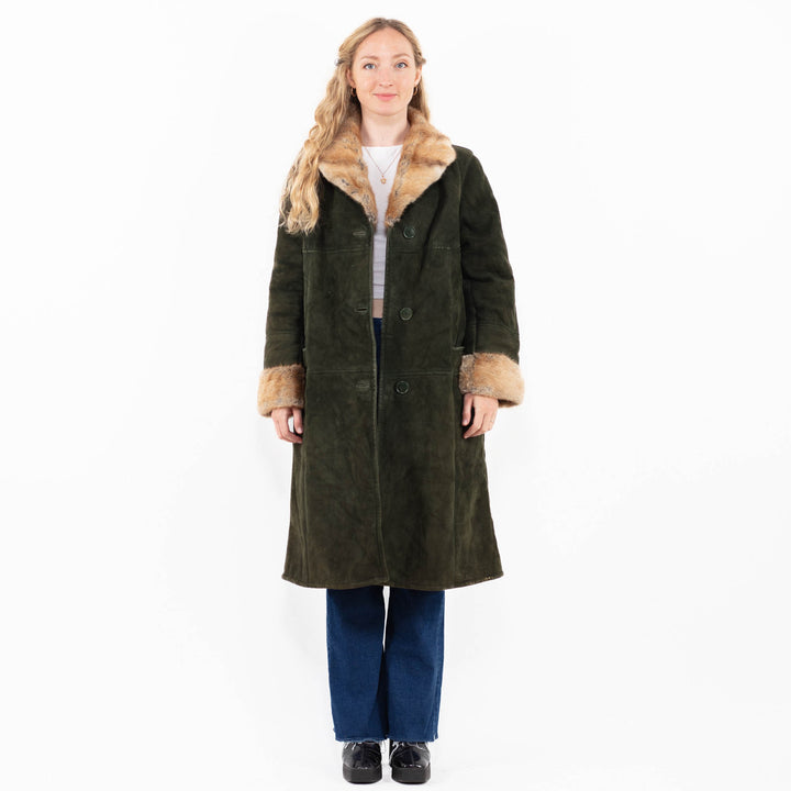 Vintage 70's Women Sheepskin Coat in Green