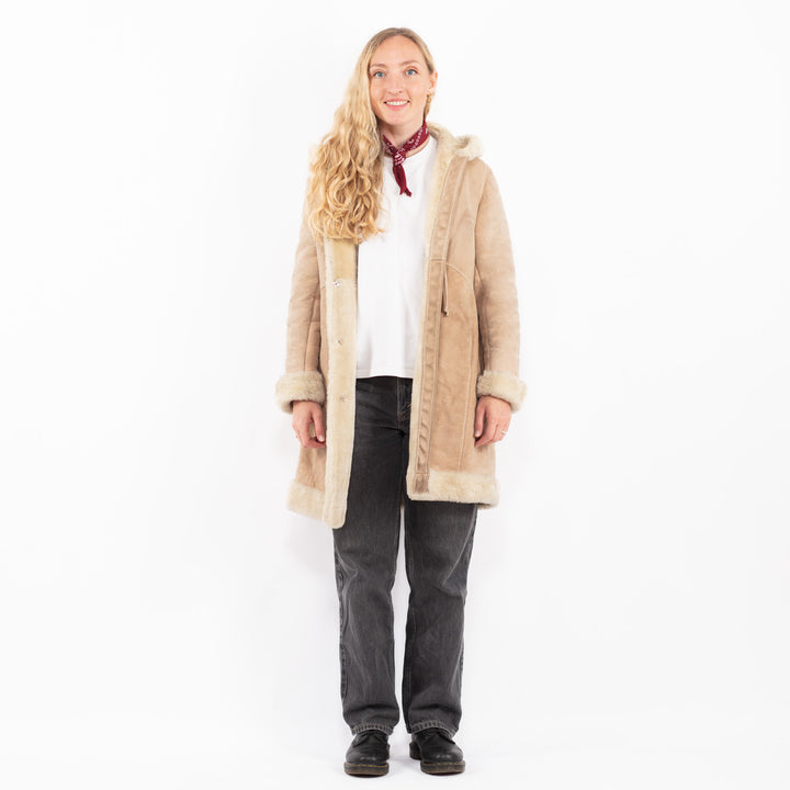 Vintage 90's Women Sheepskin Coat in BeigeA0638