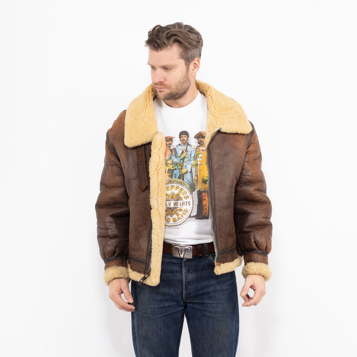 Vintage 80's Men Sheepskin Jacket in Brown