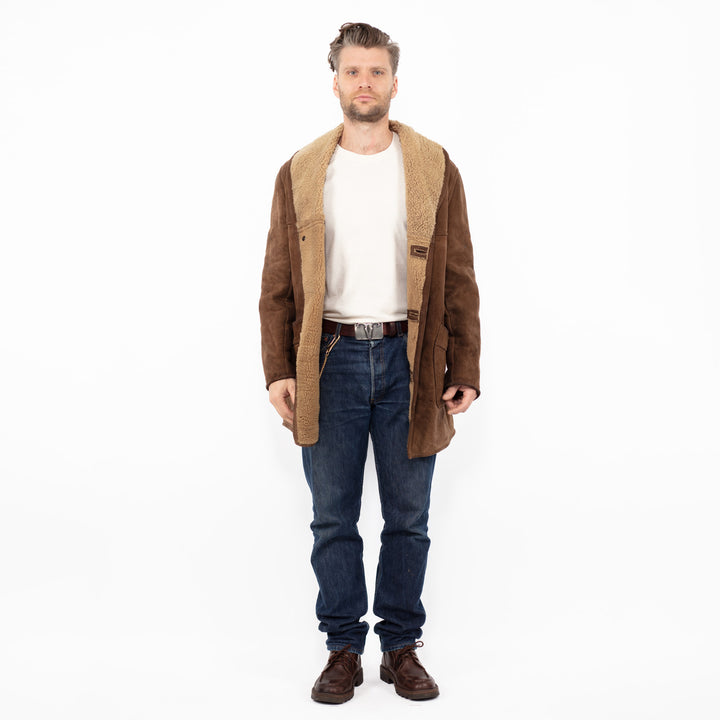 Vintage 90's Men Sheepskin Coat in BrownZ2566
