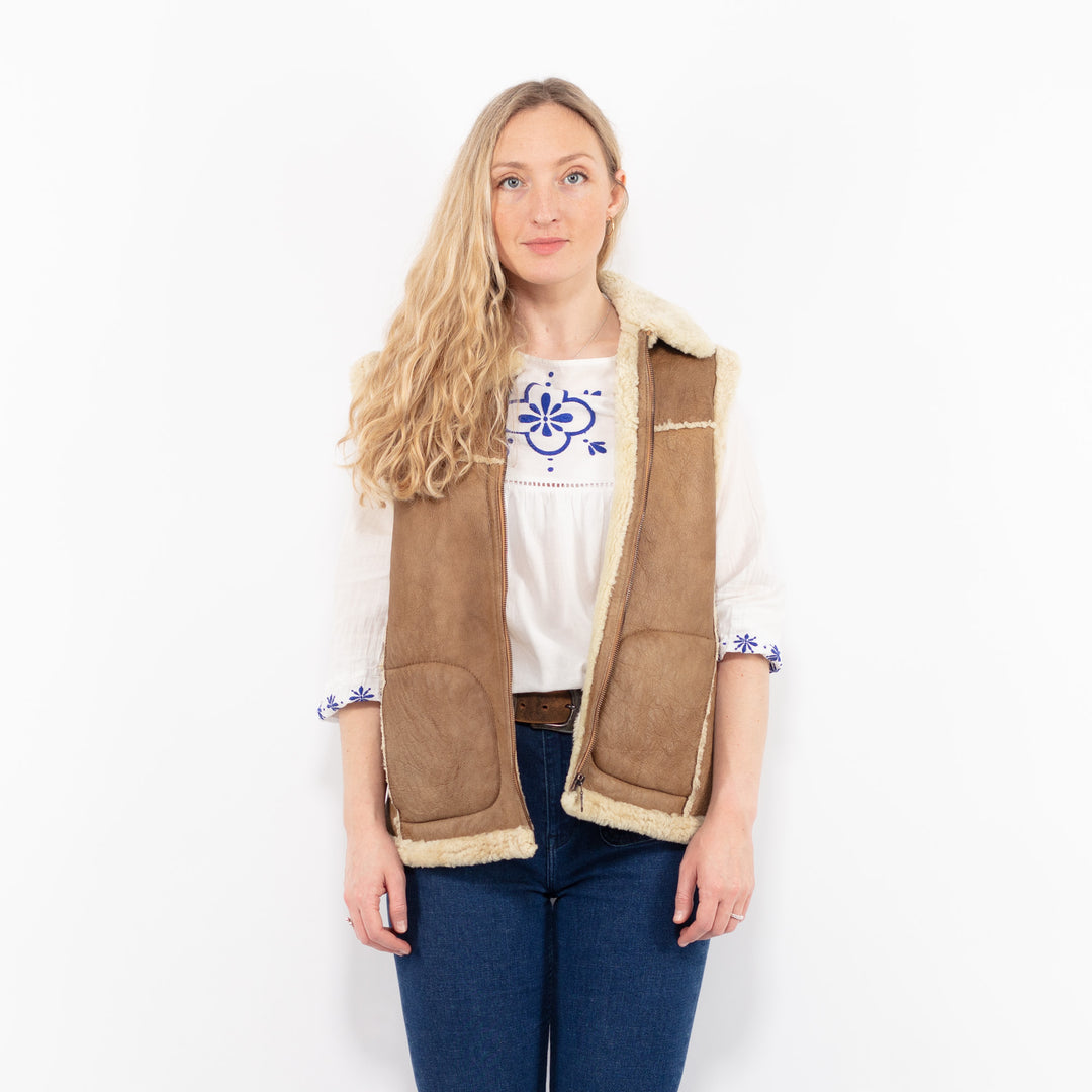 Vintage 80's Women Sheepskin Vest in BeigeA1024