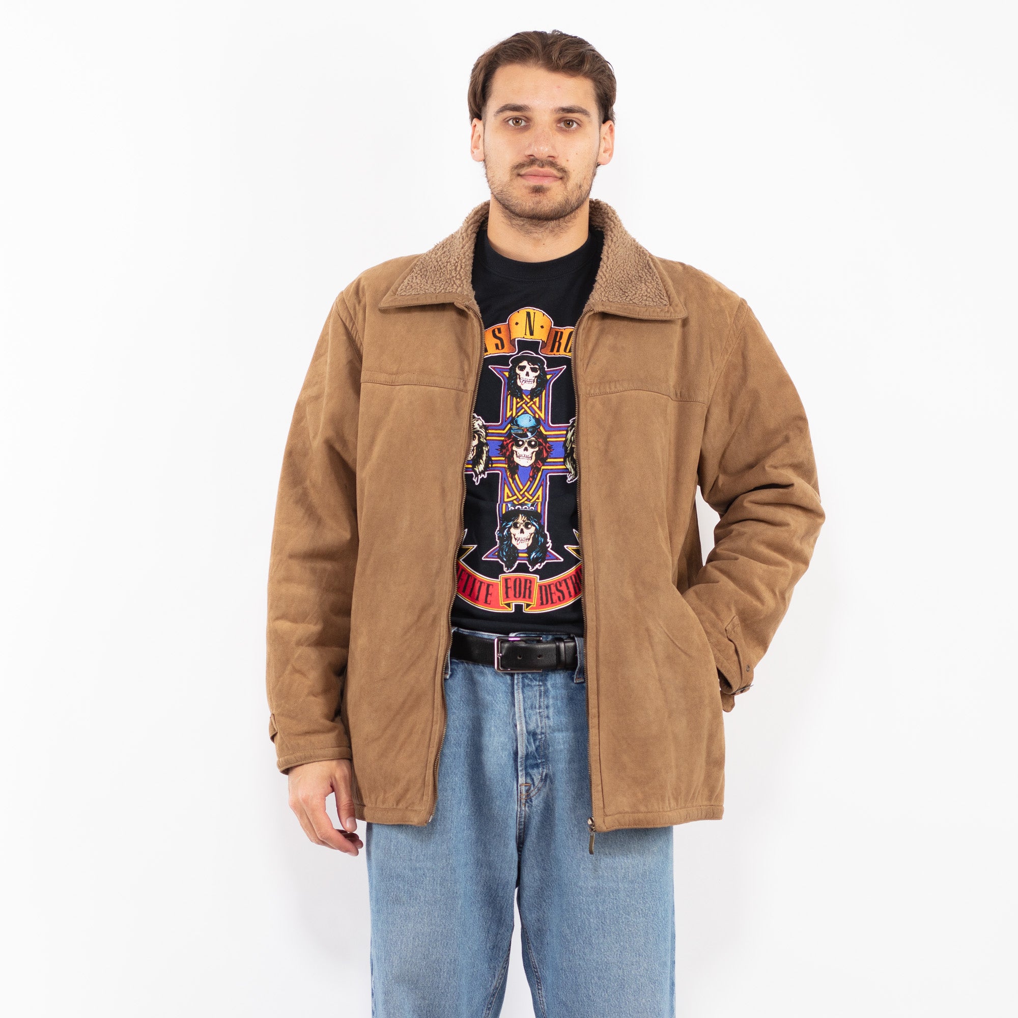 Online Vintage Store | 90's Men Sherpa Lined Jacket in Brown