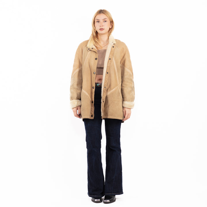 Vintage 80's Women Sheepskin Coat in Beige