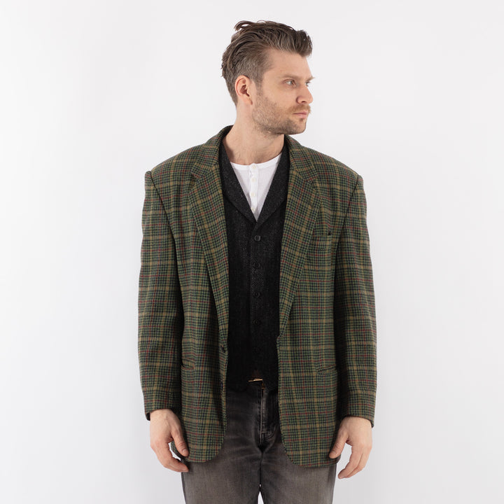 Vintage 70's Men Wool Blend Blazer Jacket in Green
