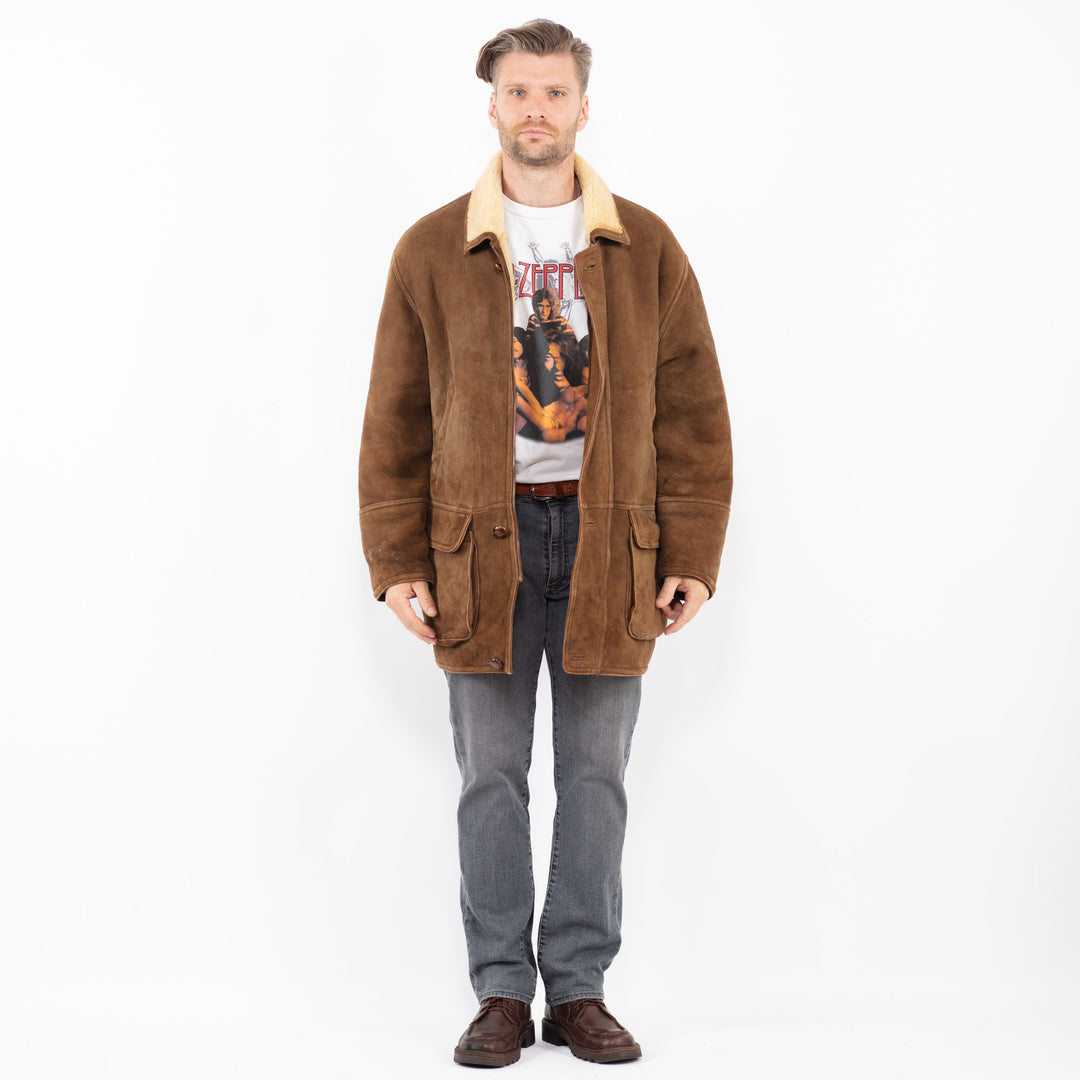 Vintage 90's Men Sheepskin Coat in BrownZ2084