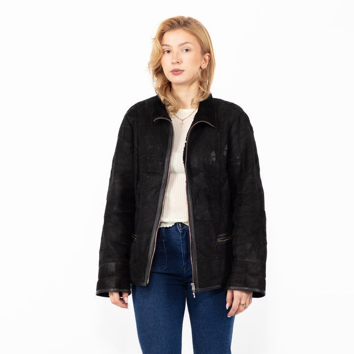 Vintage 90's Women Sheepskin Jacket in Black