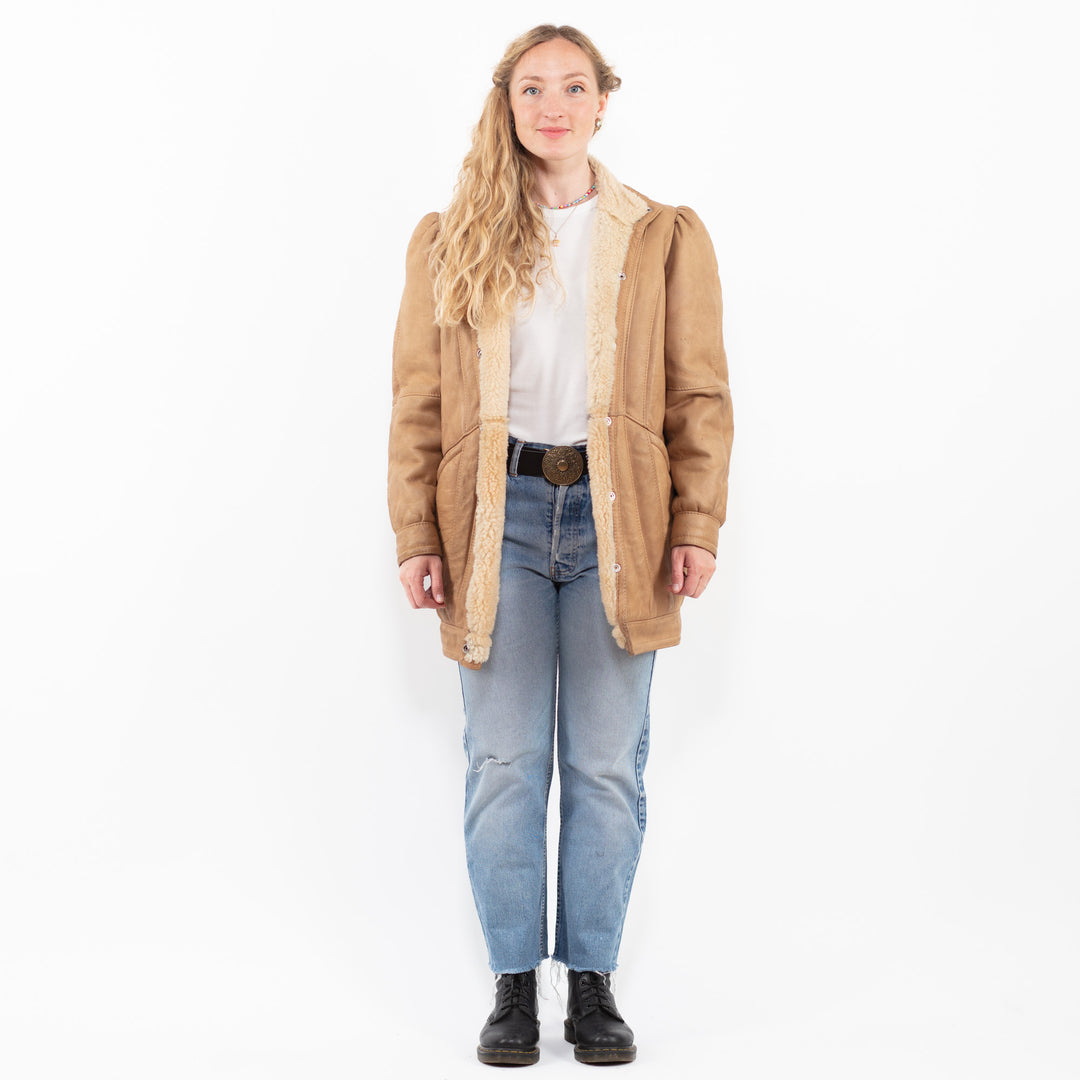 Vintage 70's Women Sheepskin Coat in BeigeA0294