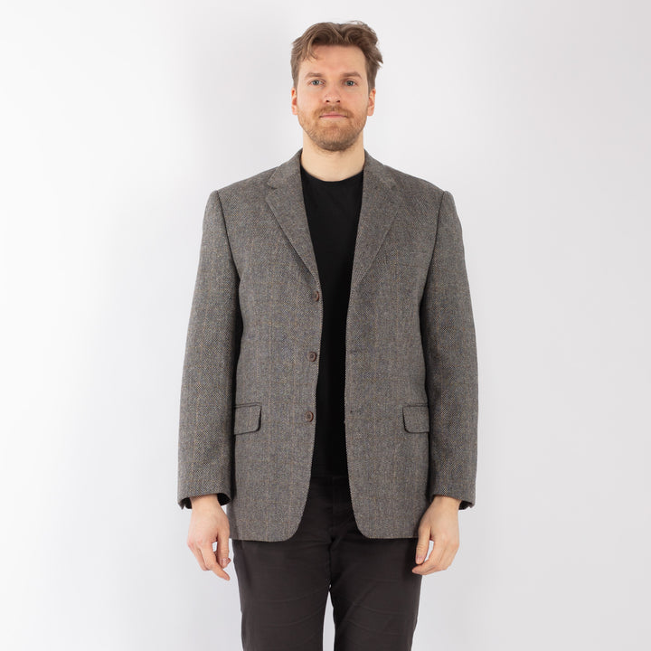 Vintage 80's Men Wool Blazer Jacket in GrayZ1291