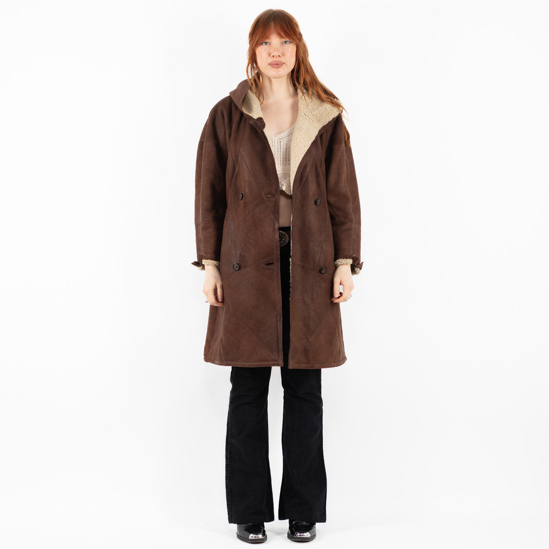 Vintage 90's Women Sheepskin Coat in BrownV9792