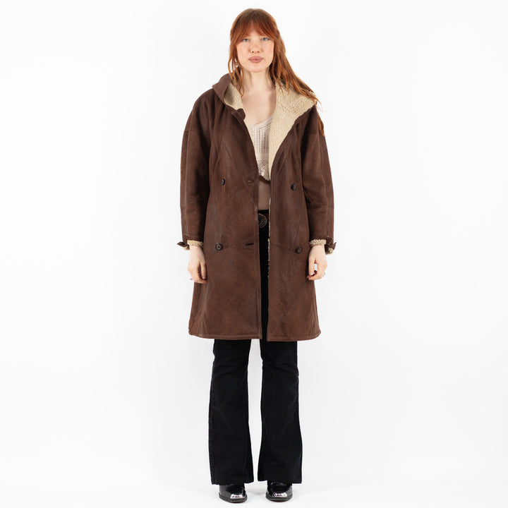 Vintage 90's Women Sheepskin Coat in BrownV9792