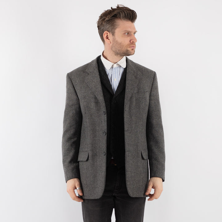 Vintage 90's Men Wool Blazer Jacket in Gray