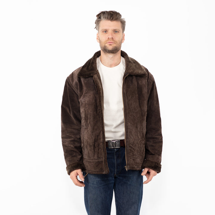 Vintage 90's Men Suede Sherpa Jacket in Brown