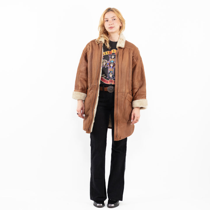 Vintage 80's Women Sheepskin Coat in BrownA0190
