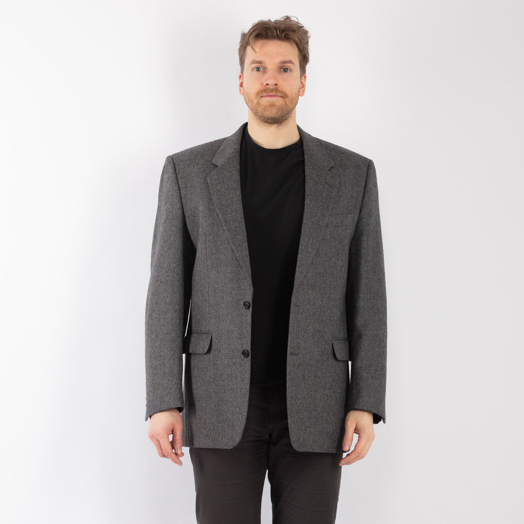 Vintage 80's Men Wool Blazer Jacket in GrayZ1292