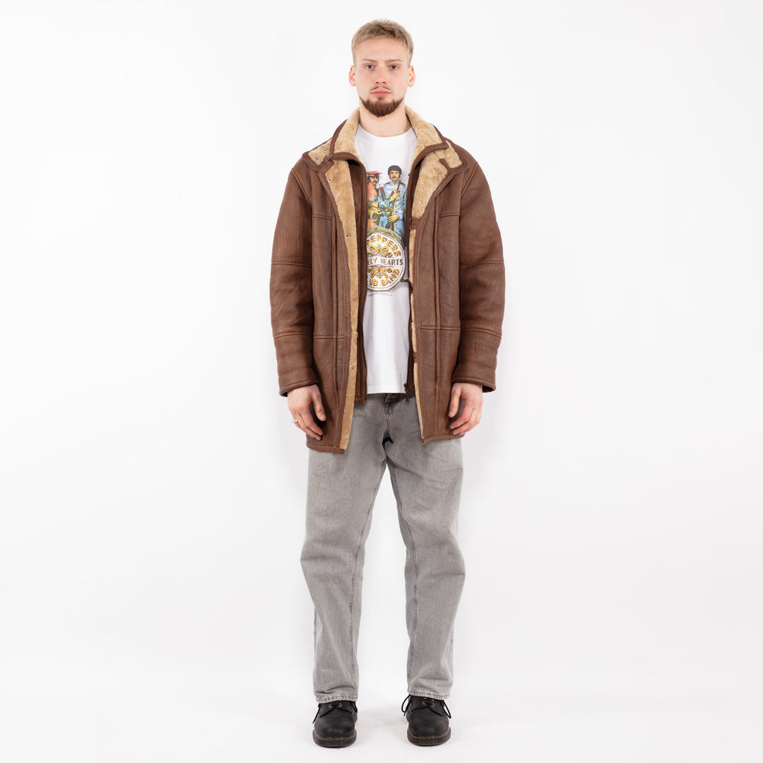 Vintage 90's Men Sheepskin Coat in Brown