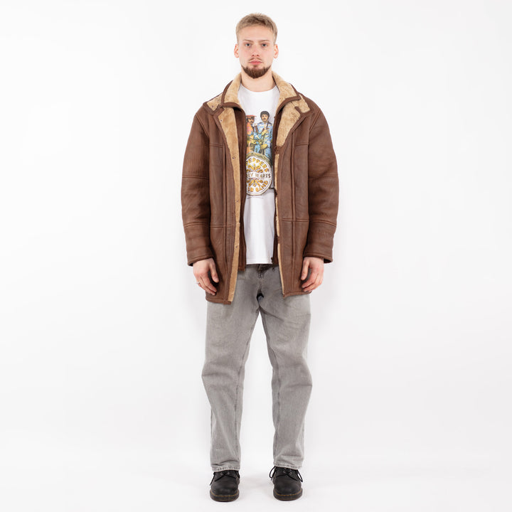 Vintage 90's Men Sheepskin Coat in Brown