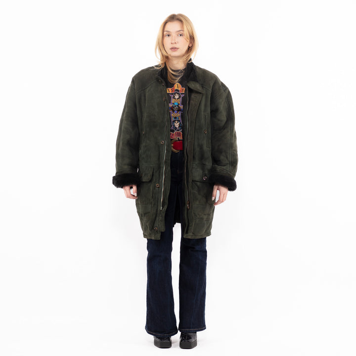 Vintage 90's Women Sheepskin Coat in GreenA1126