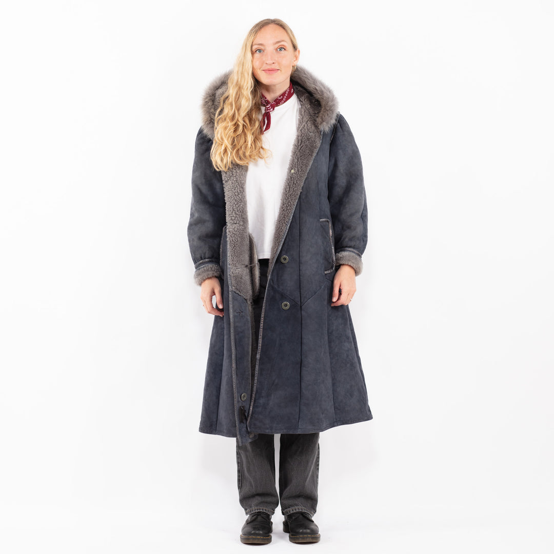 Vintage 80's Women Sheepskin Coat in BlueA0641