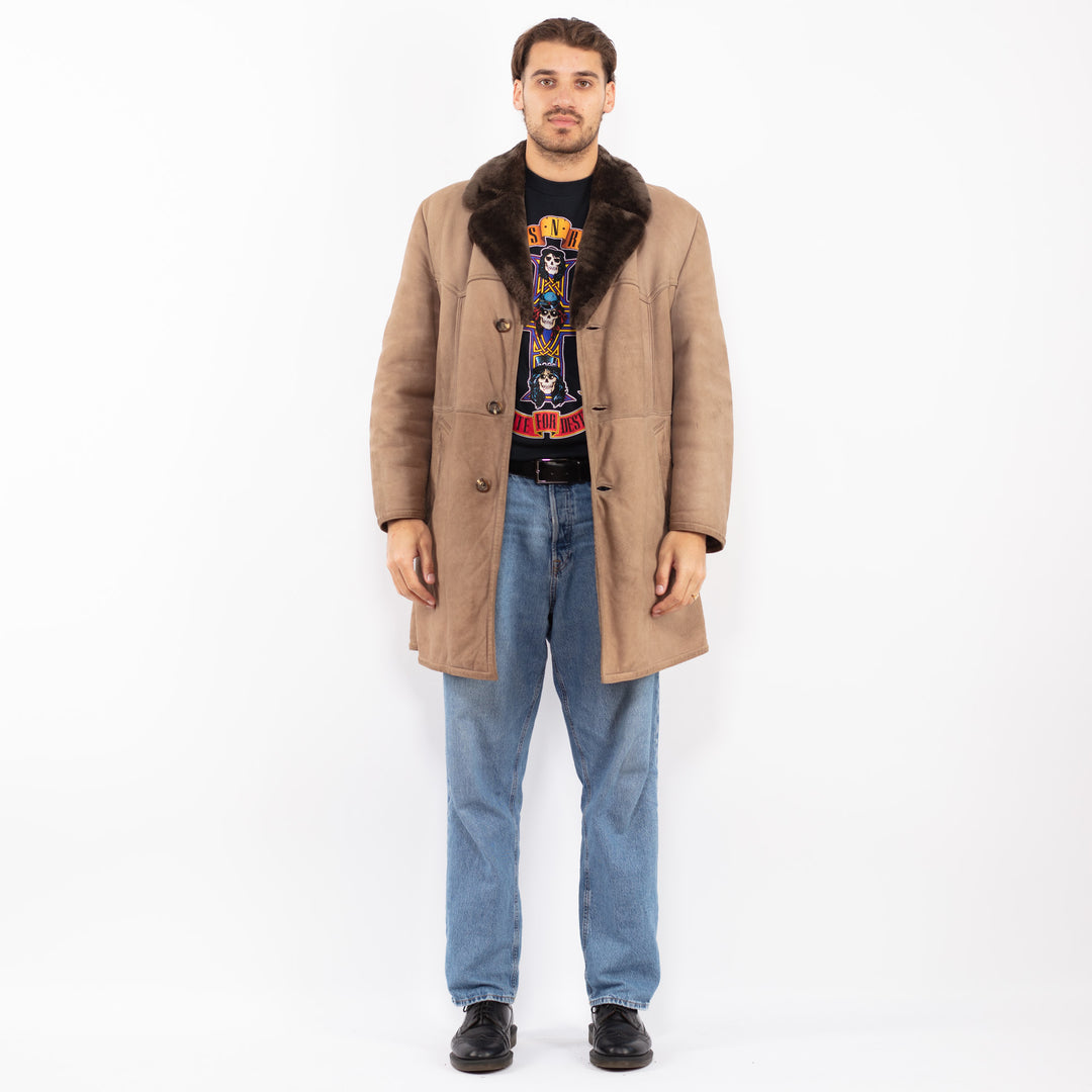 Vintage 70's Men Sheepskin Coat in Beige