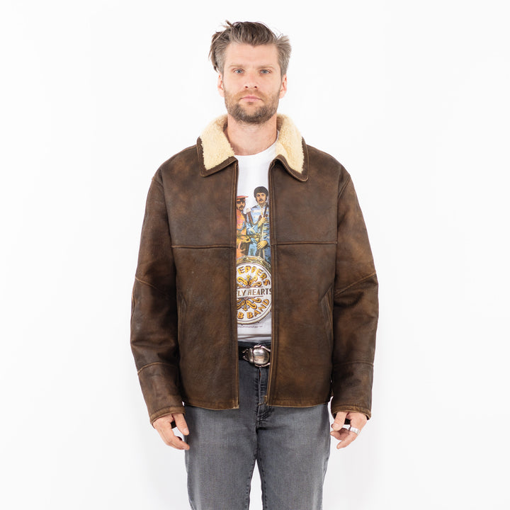 Vintage 90's Men Sheepskin Jacket in BrownZ1962