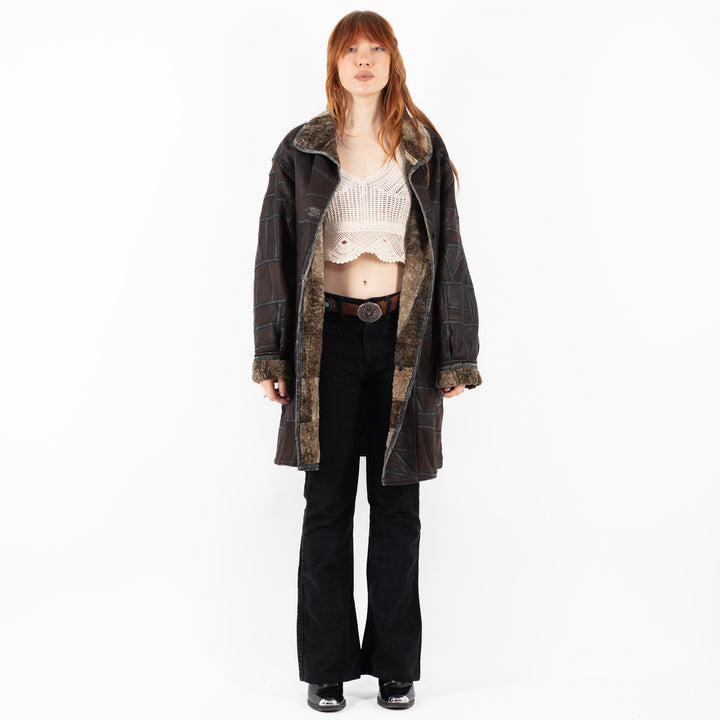 Vintage 90's Women Sheepskin Coat in BrownV9794