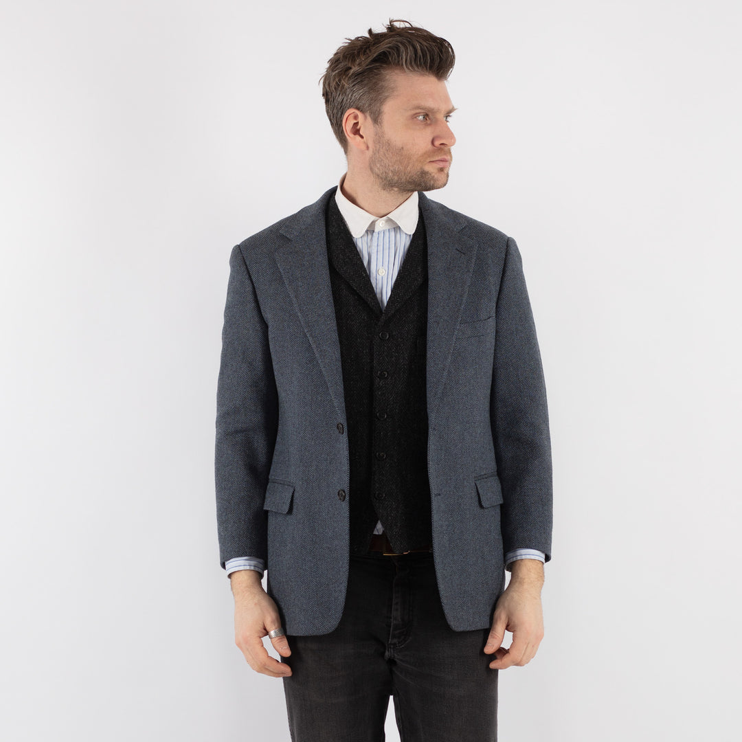 Vintage 00's Men Wool Blazer Jacket in Blue